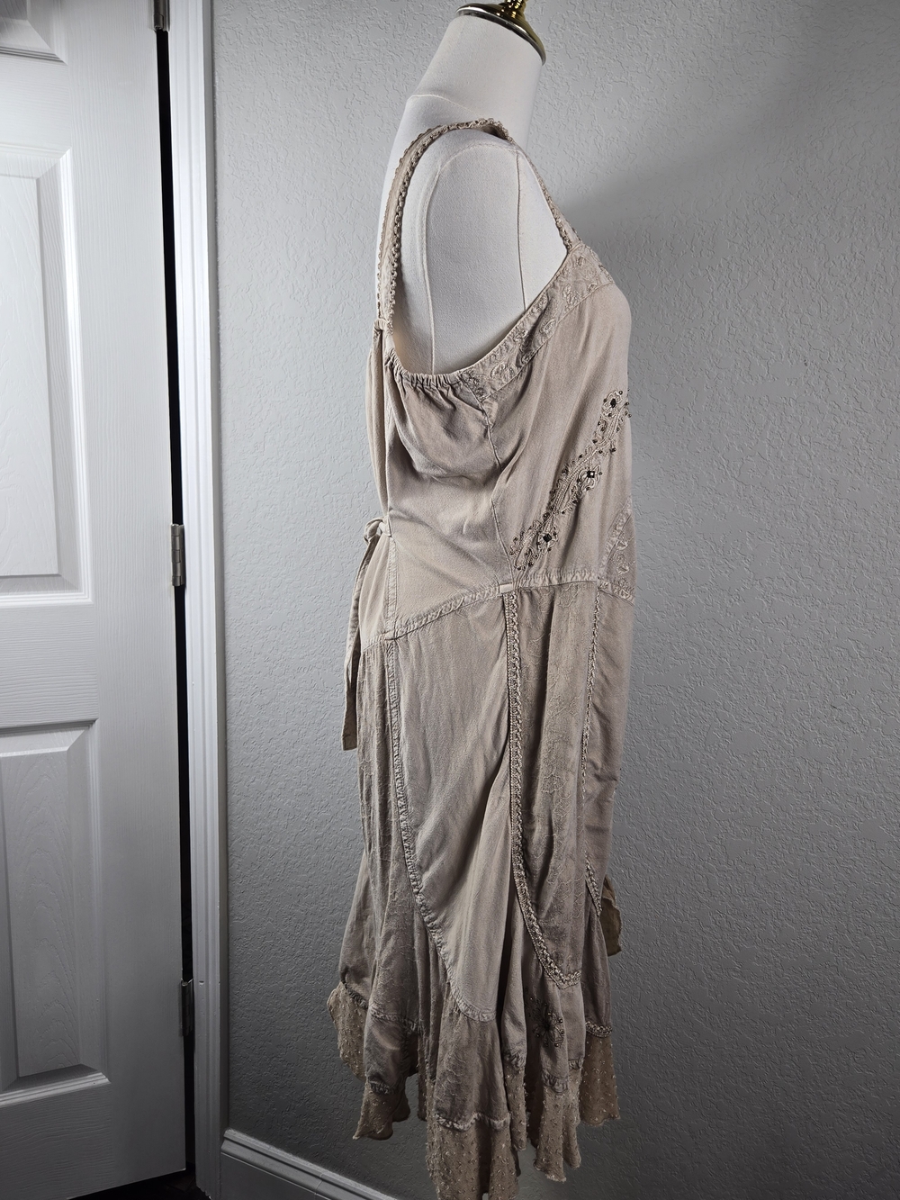 Coline XL Boho Goddess Embroidered Midi Dress Stonewashed Festival Chic Earthy - Picture 6 of 16